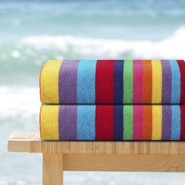 Miami Vibe Multi Stripe Terry Beach Towels – 2 Pack