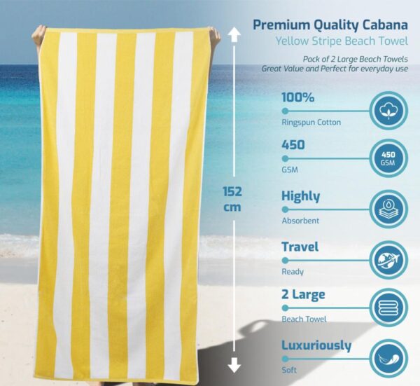 Cabana Yellow Stripe Terry Beach Towels – 2 Pack