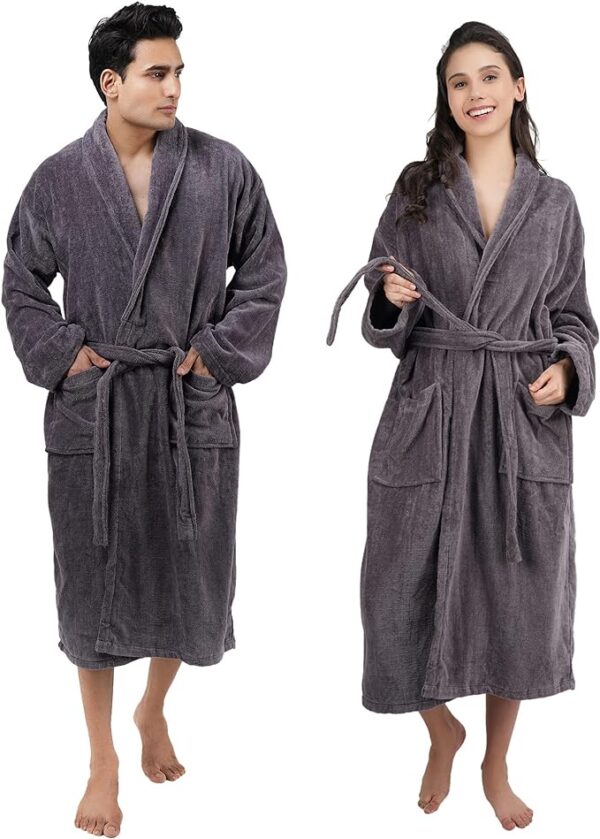 Bathrobe 100% Cotton Terry Towel Dressing Gown for Adult, Charcoal