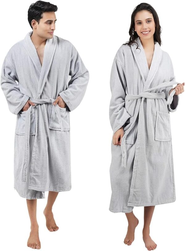 Bathrobe 100% Cotton Terry Towel Dressing Gown for Adult, Light Grey