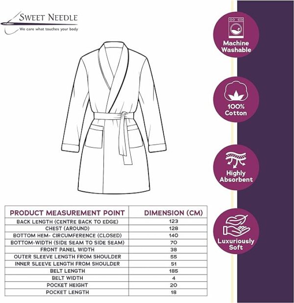 Bathrobe 100% Cotton Terry Towel Dressing Gown for Adult, Charcoal - Image 5