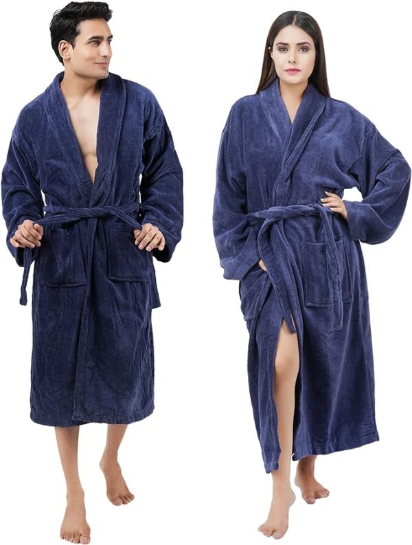 Bathrobe 100% Cotton Terry Towel Dressing Gown for Adult, Navy