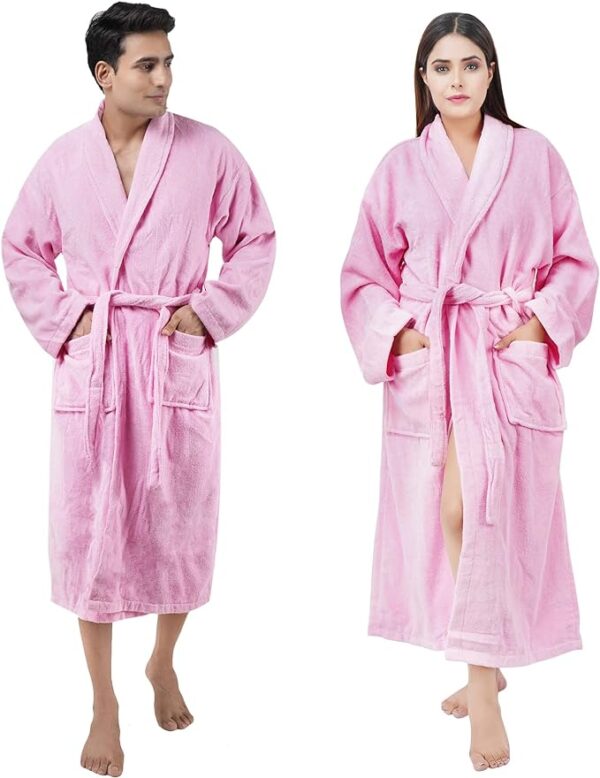 Bathrobe 100% Cotton Terry Towel Dressing Gown for Adult, Pink