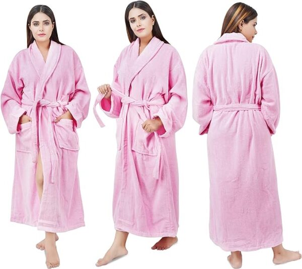 Bathrobe 100% Cotton Terry Towel Dressing Gown for Adult, Pink - Image 3