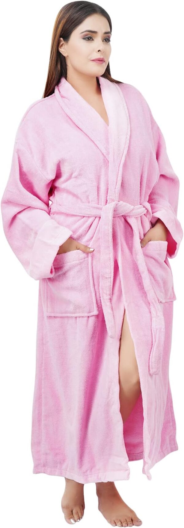 Bathrobe 100% Cotton Terry Towel Dressing Gown for Adult, Pink - Image 5