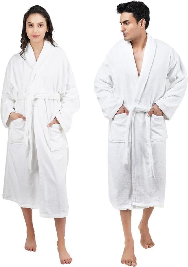 Bathrobe 100% Cotton Terry Towel Dressing Gown for Adult, White