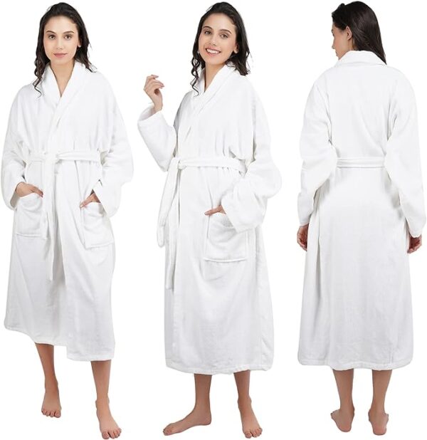 Bathrobe 100% Cotton Terry Towel Dressing Gown for Adult, White - Image 2