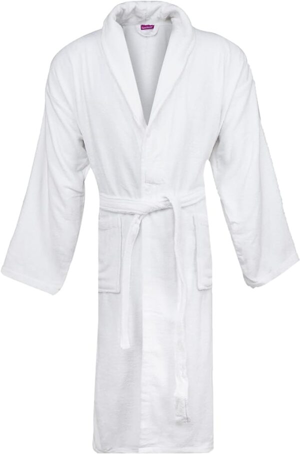 Bathrobe 100% Cotton Terry Towel Dressing Gown for Adult, White - Image 3