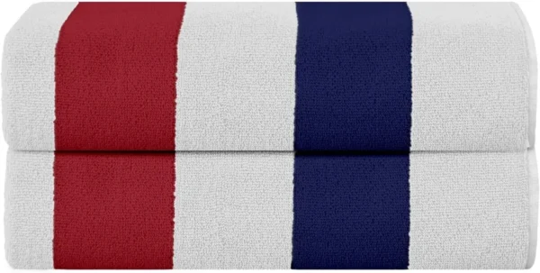Cabana Stripe Red White Blue Beach Towels for Adults - Image 2