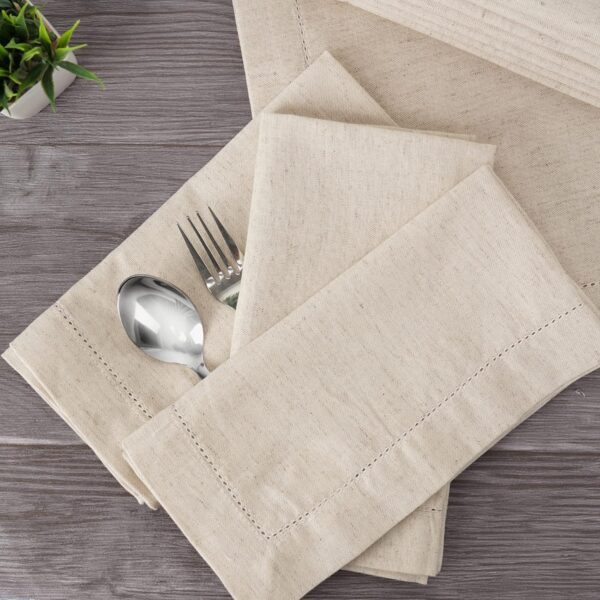 Pack of 12-Linen Flax Napkins with Hemstitched 50 x 50 CM, Natural - Image 5