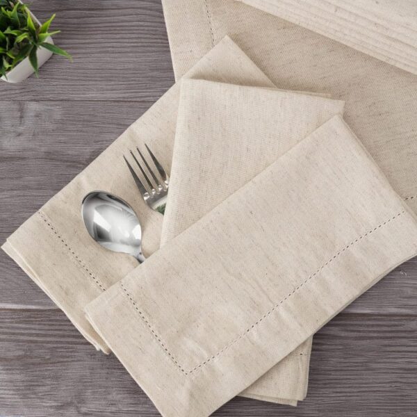 Pack of 12-Linen Flax Napkins with Hemstitched 50 x 50 CM, White - Image 4