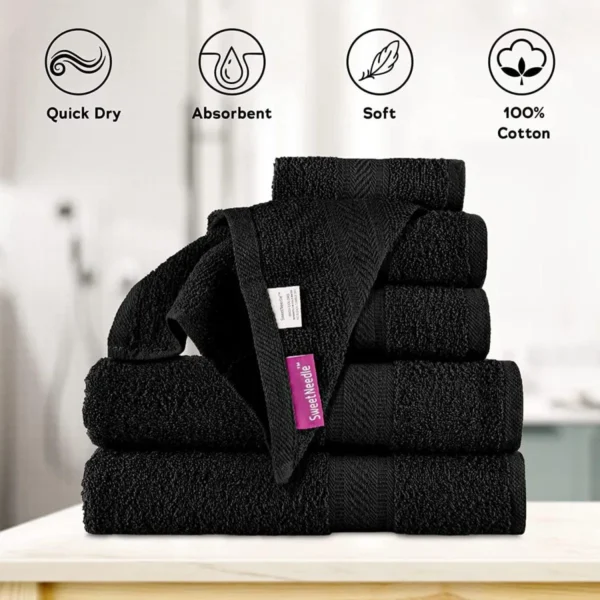 Daily Use 6 Piece Towels Set, Black - Image 4