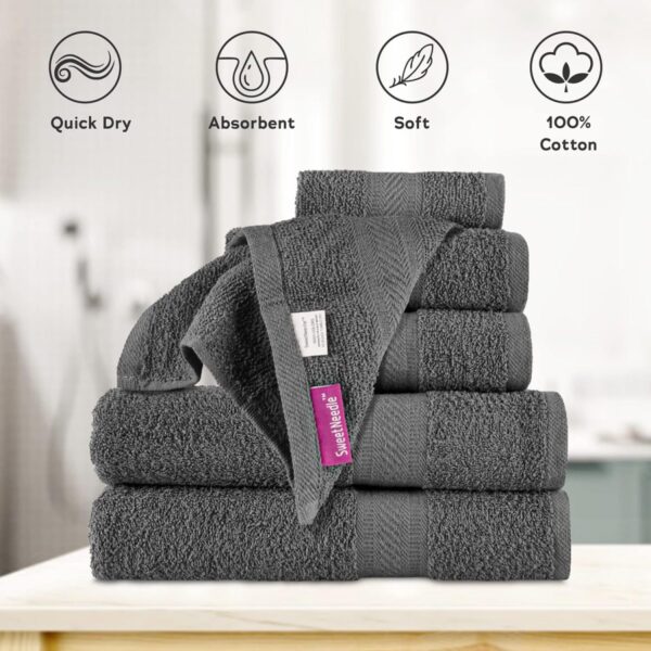 Daily Use 6 Piece Towels Set, Charcoal - Image 2