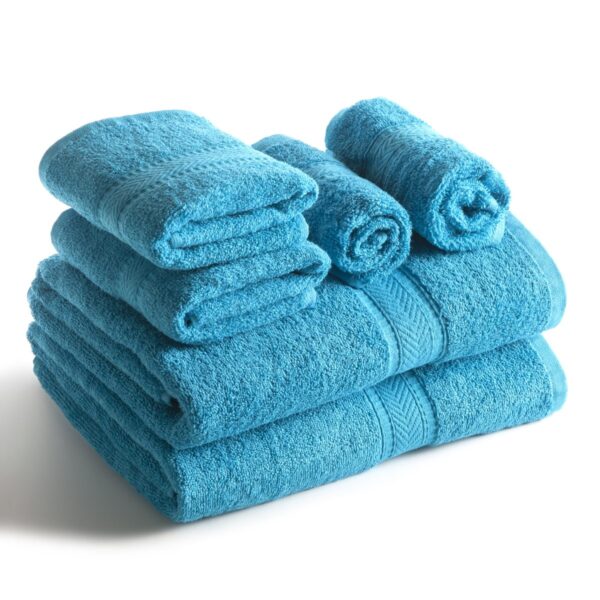 Daily Use 6 Piece Towels Set, Cyan Blue