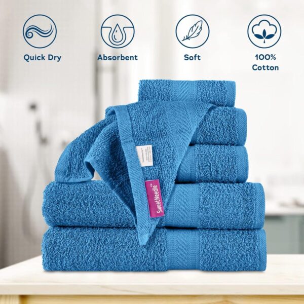 Daily Use 6 Piece Towels Set, Cyan Blue - Image 3