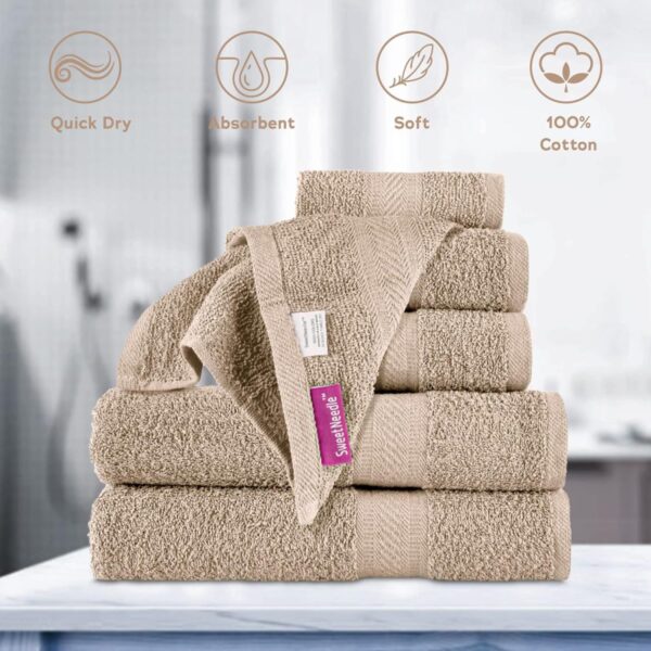 Daily Use 6 Piece Towels Set, Linen - Image 2