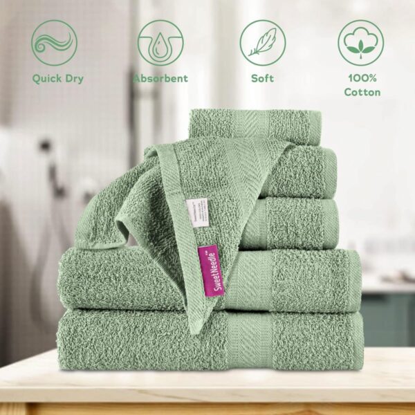 Daily Use 6 Piece Towels Set, Sage Green - Image 2