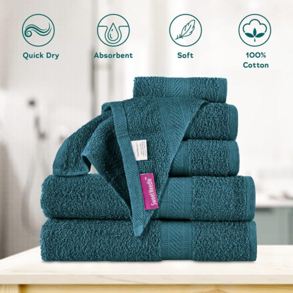 Daily Use 6 Piece Towels Set, Teal - Image 2