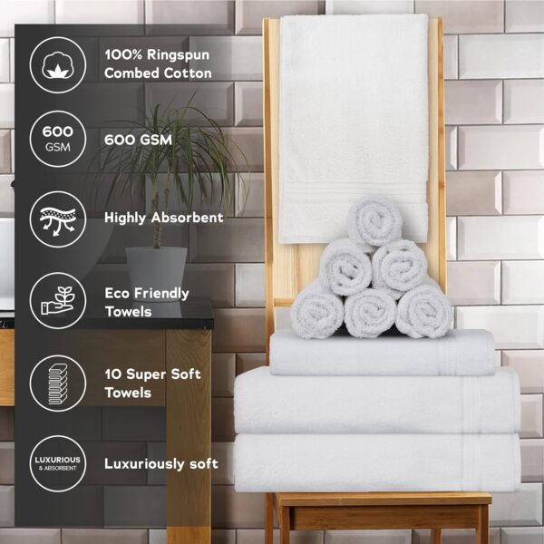 Soft Towel 600 GSM Cotton Towels Set, White (10 Pieces Bales) - Image 2