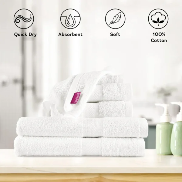 Bathroom towel set | Daily Use 6 Piece Set, White - Image 4